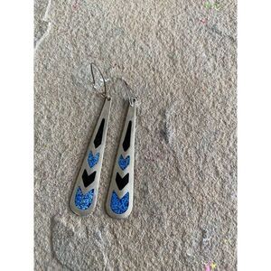 Vintage Alpaca Mexico Earrings Inlaid Crushed Stones Dangle Silver NG 2.5 x 0.4